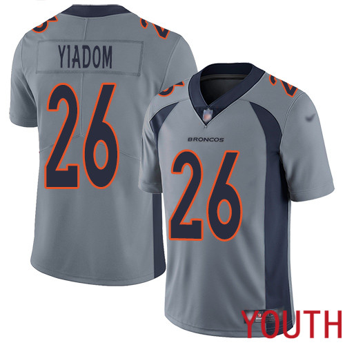 Youth Denver Broncos 26 Isaac Yiadom Limited Silver Inverted Legend Football NFL Jersey